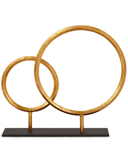 Escultura em metal circulos dourado