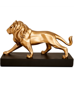 Escultura em poliresina Leao com base dourado